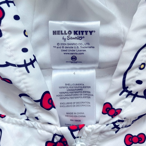 Hello Kitty Sanrio Hooded Windbreaker Jacket with Ears Sz 4 - Picture 5 of 5